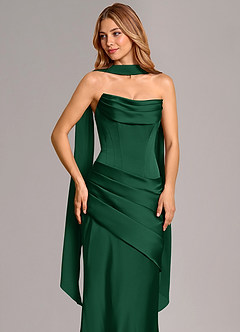 Azazie Pelagia Abiti da Damigella Abito Convertibile Sirena in Raso Elasticizzato Corsetto Verde Scuro image5