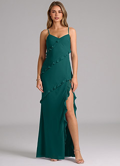 Azazie Nancie Bridesmaid Dresses Peacock Mermaid Ruched Chiffon Dress image1