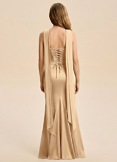 Azazie Sorrel Junior Robe Trapèze en Satin extensible Rayé Champagne image2