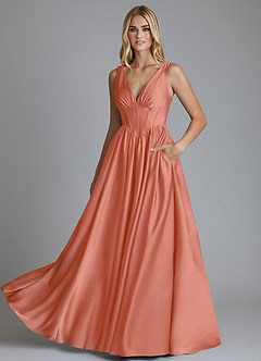 Azazie Delmie Brudtärnklänningar Klä av A-Linje i Stretch Satin Korsett Laxrosa image6