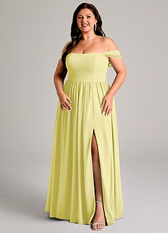 Azazie Calianna Jurken voor bruidsmeisjes Converteerbaar Jurk van Chiffon met A-Lijn Off the Shoulder Citroensorbet image14