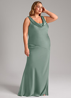 Azazie Rylina Bridesmaid Dresses Silver Sage Mermaid Stretch Satin Dress image10