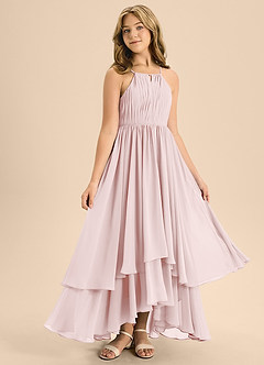 Azazie Elliora Junior Blushing Pink A-Line Pleated Chiffon Dress image3