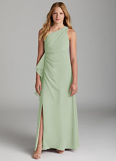 Azazie Maive Junior Dusty Sage A-Line Pleated Chiffon Dress image2