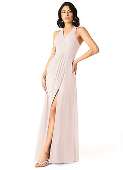 Azazie Danica Bridesmaid Dresses Rose Petal A-Line Pleated Chiffon Dress image3