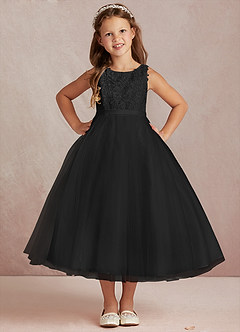 Azazie Calla Abiti da Ragazza di Fiori Abito Principessa in Tulle Pizzo Nero image2