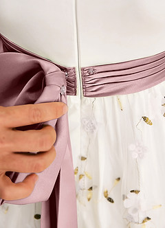 Azazie Pollie Flower Girl Dresses Ivory Dusty Rose A-Line Bow Tulle Dress image7