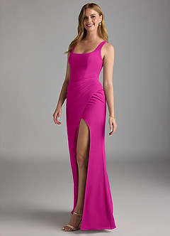 Azazie Mero Brautjungfernkleider Etui Plissee Chiffon Kleid Fuchsia image7