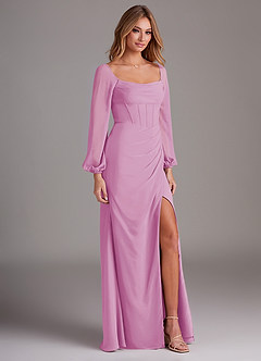 Azazie Charissa Jurken voor bruidsmeisjes Jurk van Chiffon met Kolom Lange mouw Snoep Roze image5