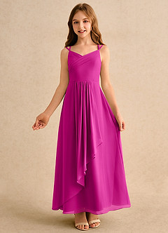 Azazie Zaida Girls Formal Flower Girl Dresses Fuchsia A-Line Pleated Chiffon Dress image4