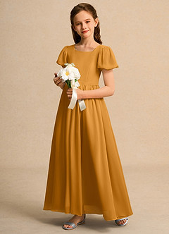 Azazie Joss Flower Girl Dresses Butterscotch A-Line with Sleeves Chiffon Dress image11