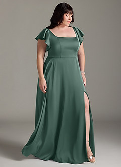 Azazie Bondi Bridesmaid Dresses Eucalyptus A-Line Bow Stretch Satin Dress image10