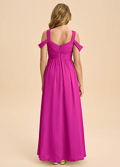 Azazie Lianne Junior Fuchsia A-Line Off the Shoulder Chiffon Dress image7