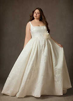 Azazie Ruby Vestidos de novia Vestido de Blanco Antiguo de Jacquard Floral de Corte Princesa con Con bolsillos image14