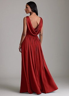 Azazie Novi Bridesmaid Dresses Pomegranate A-Line with Pockets Stretch Satin Dress image2
