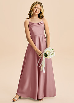 Azazie Isolde Junior Jurk van Stretch Satijn met A-Lijn Geplooid Stoffige Roos image2