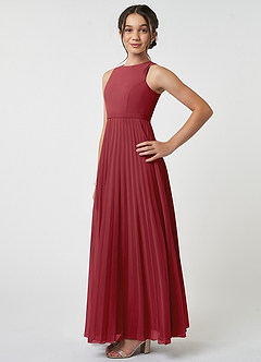 Azazie Lindie Junior Pomegranate A-Line Pleated Chiffon Dress image3