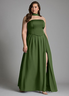 Azazie Cadence Bridesmaid Dresses Olive A-Line Corset Stretch Satin Convertible Dress image11