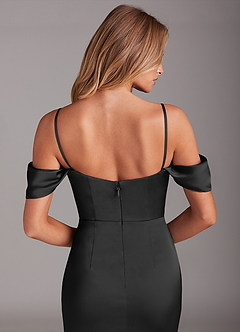 Azazie Saige Jurken voor thuis passen Jurk van Stretch Satijn met Kolom Off the Shoulder Zwart image8