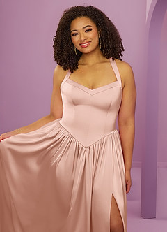 Barbie ♥ Azazie Bridesmaid Dresses Rose Gold A-Line with Pockets Stretch Satin Dress image13