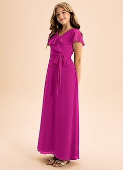 Azazie Lainey Junior Abito A-Line in Chiffon Con Tasche Fucsia image3