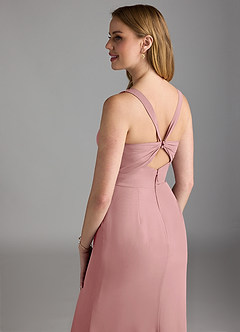 Azazie Mero Brautjungfernkleider Etui Plissee Chiffon Kleid Altrosa image4
