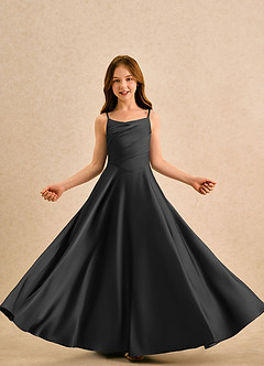 Azazie Coconut Girls Formal Sukienki dla dziewczynek sypiących kwiaty Linia A Pofałdowany Satyna elastyczna Długość podłogi Sukienka image5