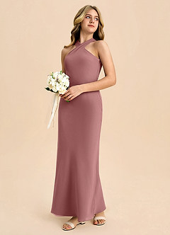 Azazie Doretta Junior Robe Fourreau en Mousseline de soie Plissée Rose Du Désert image6