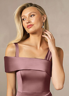 Azazie Laramie Mother of the Bride Dresses Vintage Mauve Mermaid Pleated Stretch Satin Dress image5