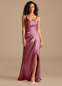 Azazie Deandra Bridesmaid Dresses Desert Rose Mermaid Pleated Metallic Satin Dress image4
