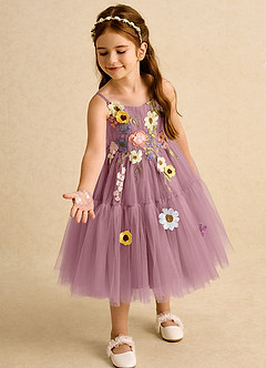 Azazie Osea vestidos de niña de las flores Vestido de Malva Vintage de Tul de Corte Princesa con Plisado image1