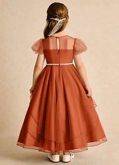 Azazie Duckie vestidos de niña de las flores Vestido de Naranja Quemada de Tul de Princesa con Plisado image5