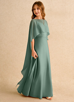 Azazie Fishie Girls Formal Jurken voor bloemenmeisjes A-Lijn Jurk van Mat Satijn Eucalyptus image6