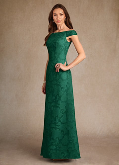 Azazie Moore Mother of the Bride Dresses Emerald A-Line Boatneck Floral Burnout Dress image4