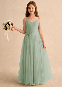 Azazie Poppy Girls Formal Flower Girl Dresses Dusty Sage A-Line Pleated Tulle Dress image3