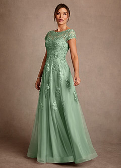 Azazie Jalinda Mother of the Bride Dresses Matcha A-Line Lace Chiffon Dress image4