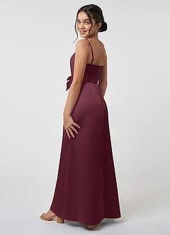 Azazie Anina Junior Cabernet A-Line Bow Matte Satin Dress image6