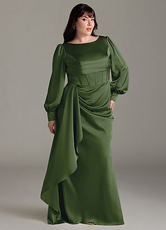 Azazie Raye Robes de demoiselle d'honneur Robe Sirène en Satin extensible Manche longue Genévrier image9