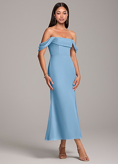 Azazie Saige Bridesmaid Dresses Steel Blue Sheath Off the Shoulder Chiffon Convertible Dress image4