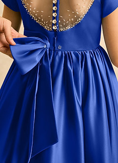 Azazie Toffee Flower Girl Dresses Royal Blue Ball-Gown Bow Matte Satin Dress image7