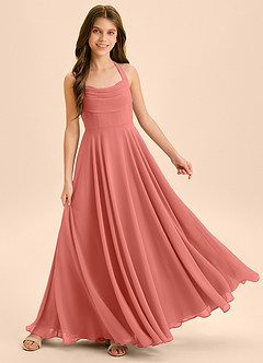 Azazie Kady Junior Salmon Pink A-Line Sweetheart Neckline Chiffon Dress image4