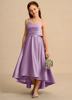 Azazie Sweets Junior Formal Abiti da Ragazza di Fiori Abito A-Line in Raso Opaco Plissettato Glicine image3