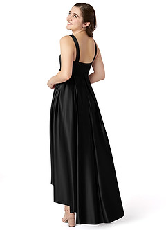 Azazie Inaya A-Line Matte Satin Asymmetrical Dress with Belt image4