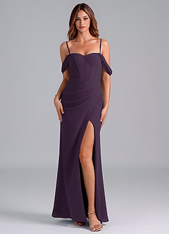 Azazie Asha Jurken voor bruidsmeisjes Converteerbaar Jurk van Chiffon met Kolom Off the Shoulder Pruim image7