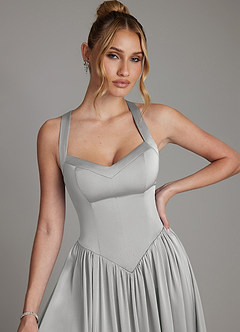 Azazie Francis 신부 들러리 드레스 A라인 코르셋 스트레치 새틴 바닥 길이 드레스 image4