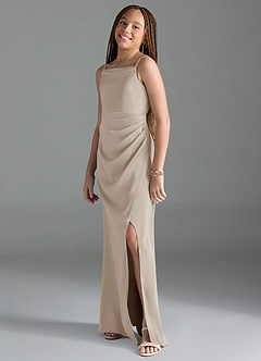 Azazie Leonis Junior A-Linie Plissee Stretch-Satin Kleid Frost image4