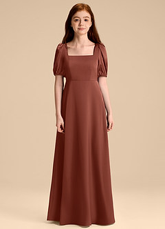 Azazie Briar Junior Robe Trapèze en Satin extensible Arc Auburn image7
