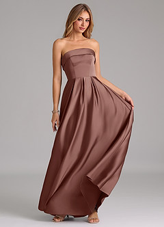 Azazie Lucienne Bridesmaid Dresses Espresso A-Line Strapless Stretch Satin Convertible Dress image5