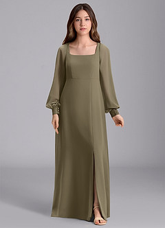 Azazie Bondi Junior Willow Green A-Line Blouson Chiffon Dress image7