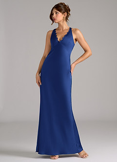 Azazie Tianna Bridesmaid Dresses Royal Blue Sheath Stretch Satin Dress image1